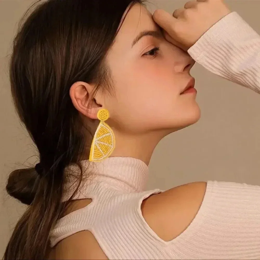 Sicily Lemon Orange Yellow Beaded Earrings
